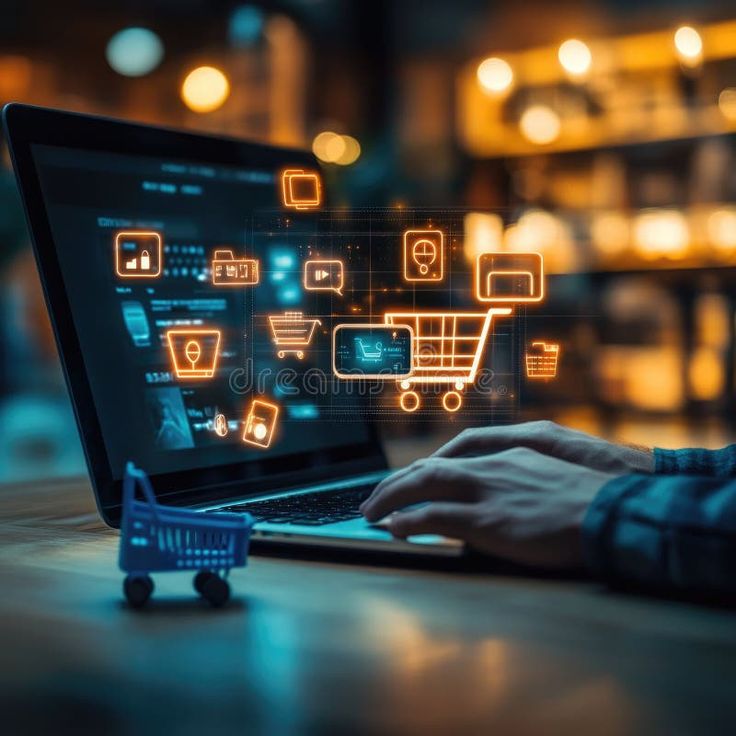 Digital marketplace experience_ online shopping, virtual orders, mobile app, laptop comm